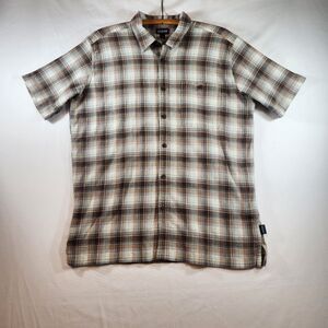Patagonia Mens Shirt Size Large Short Sleeve Button Brown Plaid Outdoors Hiking